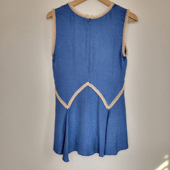 Anna Sui Blue 100% Silk Fit And Flare Tunic Tank Top Crochet Lining Size Small - Picture 14 of 16